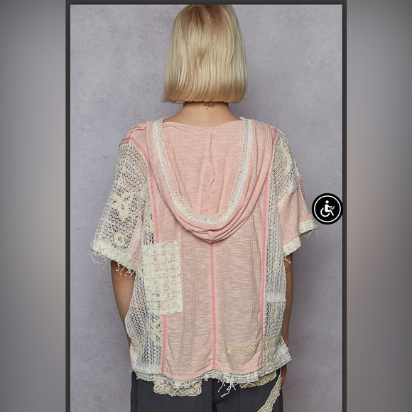 POL Patchwork Pink Women's Hoodie Top - Picture 3 of 4